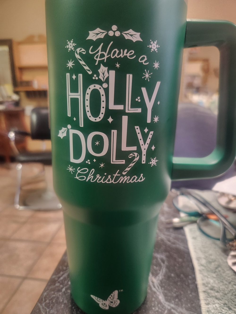 Have a Holly Dolly Christmas Green Insulated Travel Mug - Dolly Parton 40 Oz